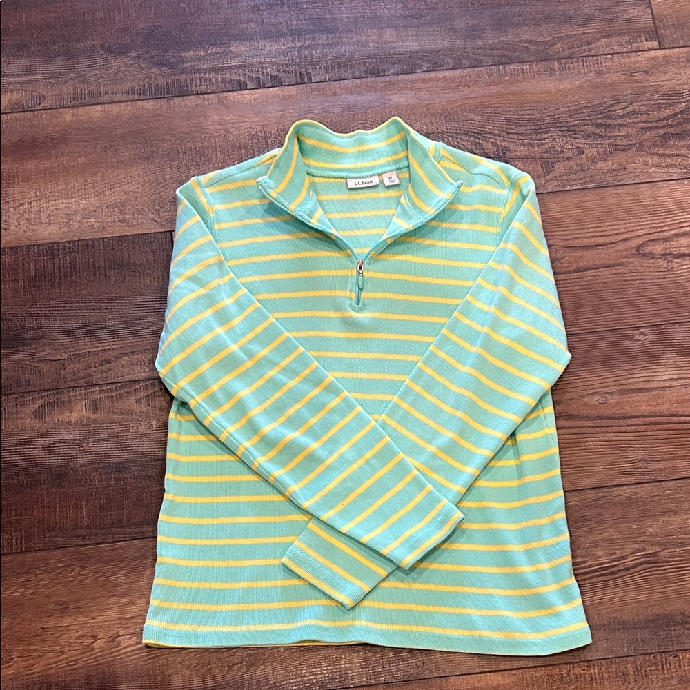 L.L. Bean Aqua and Yellow Striped Zip Pullover